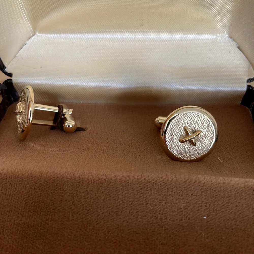 Dante Golden Cuff Links - Round w/“X” Accent w/original box